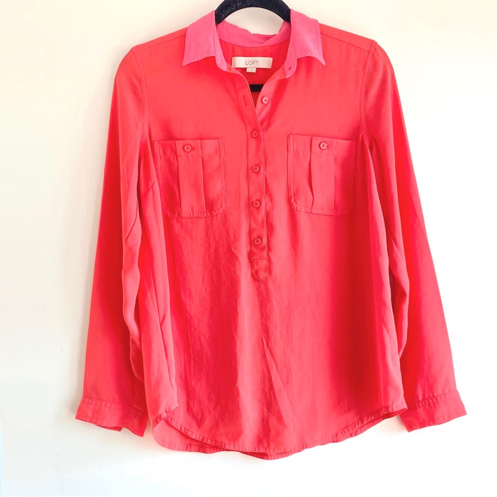 Loft size S orange blouse with pink collar. So cute, perfect for summer at work!